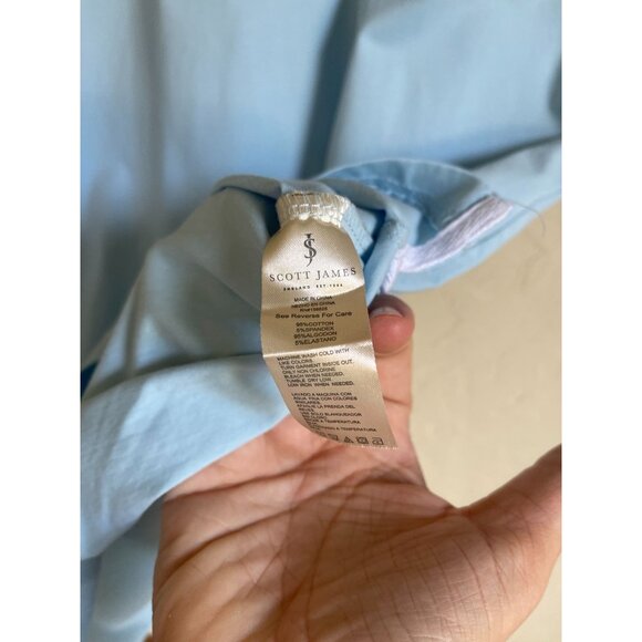 Scott James Navy Blue Light Blue Striped Polo Golf Performance Knit Size Small - Picture 7 of 7